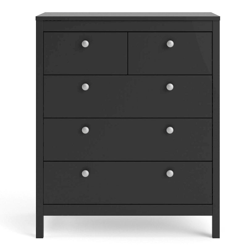 Grey 5-Drawer Chest with Leather Handles