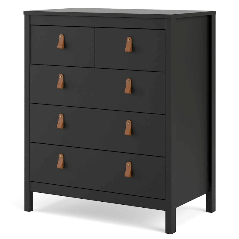 Grey 5-Drawer Chest with Leather Handles