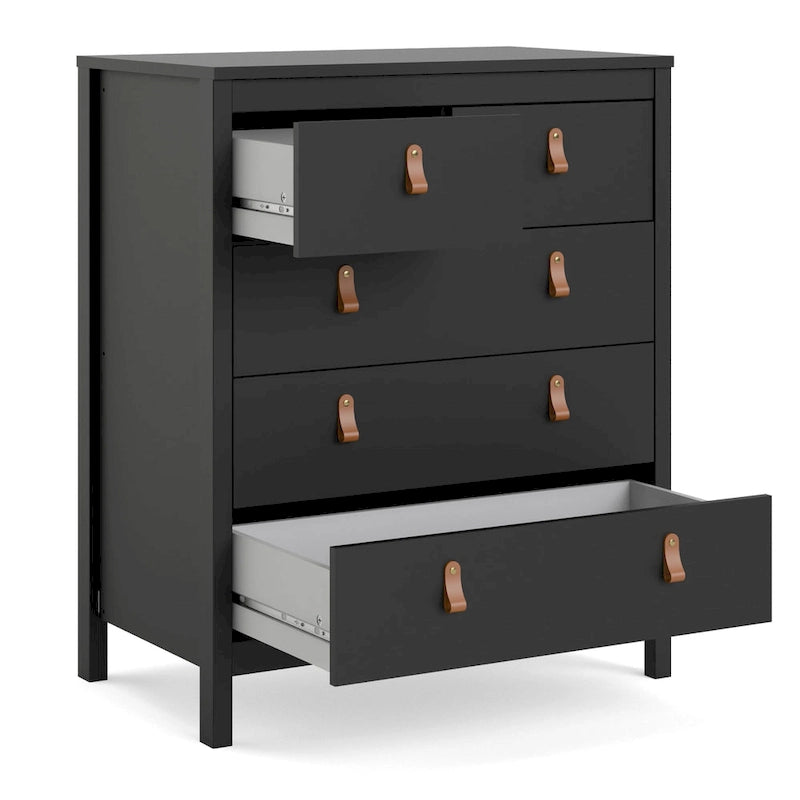 Grey 5-Drawer Chest with Leather Handles