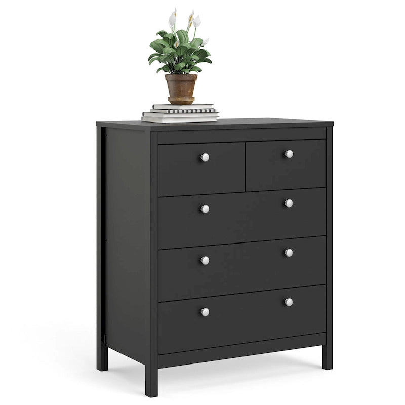 Grey 5-Drawer Chest with Leather Handles