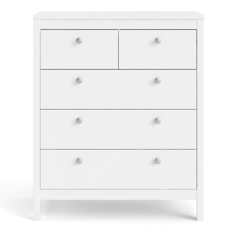 Grey 5-Drawer Chest with Leather Handles