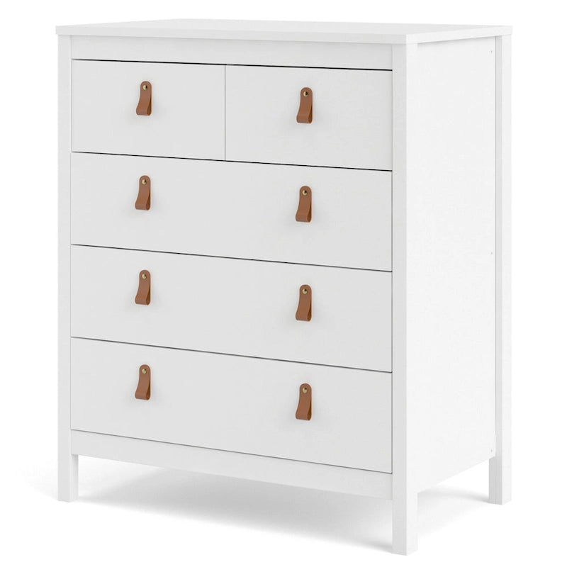 Grey 5-Drawer Chest with Leather Handles