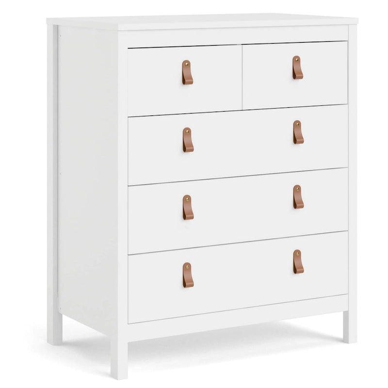 Grey 5-Drawer Chest with Leather Handles