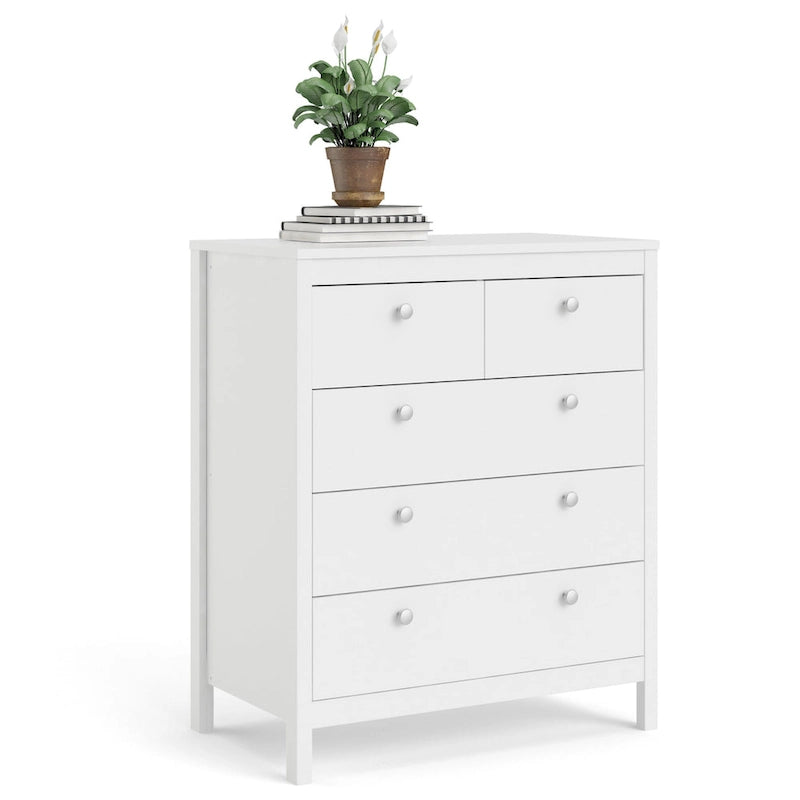 Grey 5-Drawer Chest with Leather Handles