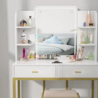 Tocador Blanco con Specchio a LED e Sgabello Imbottito
