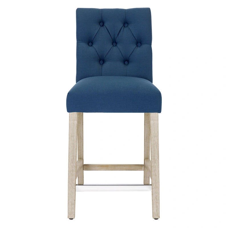 Sgabello da bancone classico con bottoni e capitonné Carter 24, gambe grigio anticato