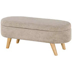 HOMCOM Upholstered Storage Ottoman Bench, 43.3 End of Bed Bench with Wood Legs, Oval Modern Entryway Bench, Beige