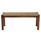 Hermes Mid-Century Modern Transitional Natural Seagrass and Mahogany Wood Bench
