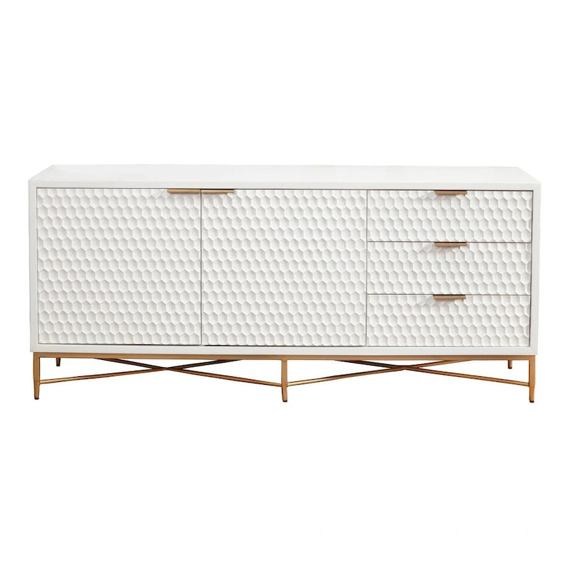 Mobile TV Origins di Alpine White Pearl Wood da 64 pollici in bianco