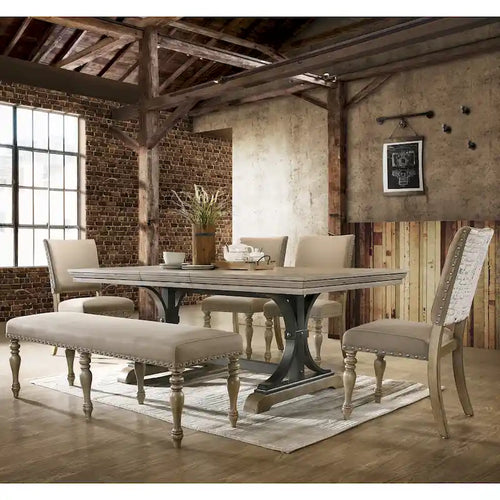 Roundhill Furniture Birmingham Nailhead 6-piece Dining Set