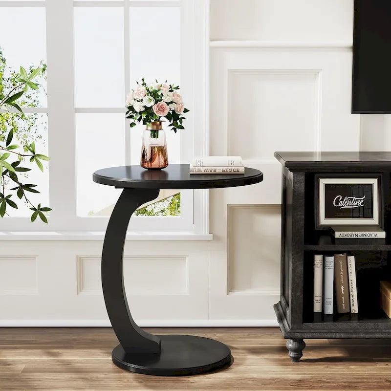 Wooden C-Shaped End Table