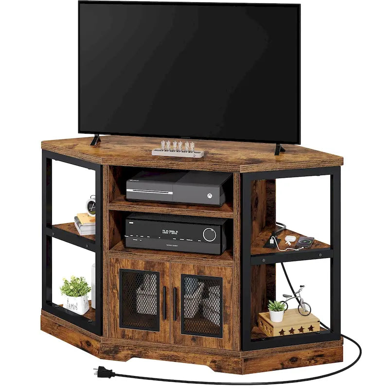 Mobile TV e console multimediale ad angolo in legno con anta in rete Moasis da 47 pollici