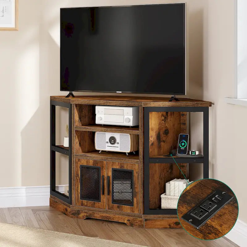 Mobile TV e console multimediale ad angolo in legno con anta in rete Moasis da 47 pollici