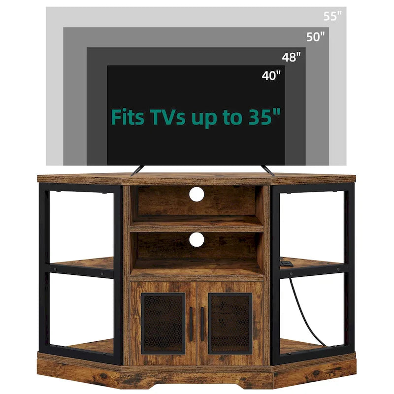 Mobile TV e console multimediale ad angolo in legno con anta in rete Moasis da 47 pollici