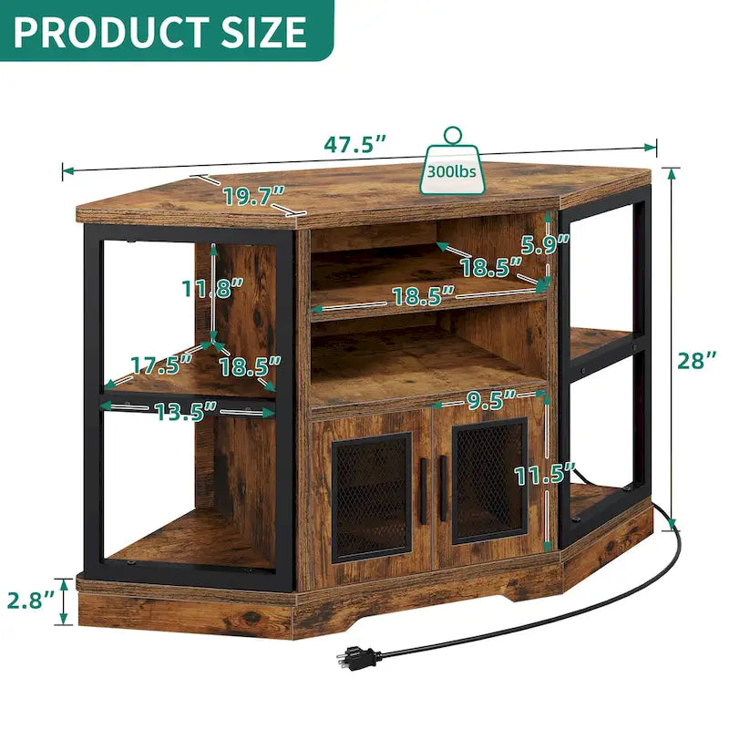 Mobile TV e console multimediale ad angolo in legno con anta in rete Moasis da 47 pollici