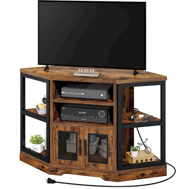 Mobile TV e console multimediale ad angolo in legno con anta in rete Moasis da 47 pollici