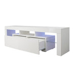 Nestfair White TV Stand with LED Lights for TVs up to 70 Inches