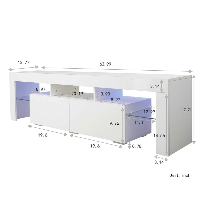 Nestfair White TV Stand with LED Lights for TVs up to 70 Inches