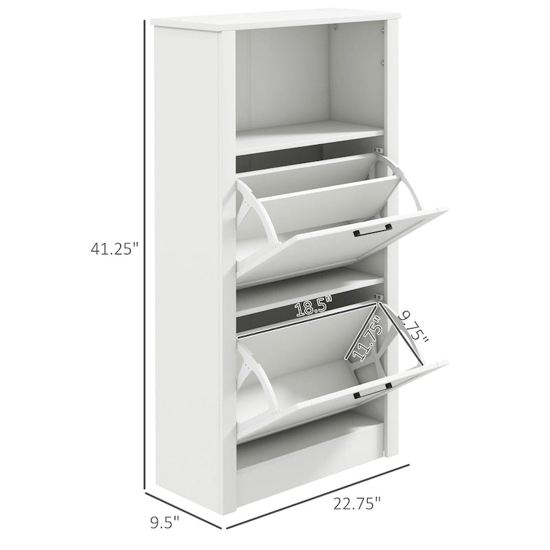 HOMCOM Shoe Cabinet, Freestanding Shoe Storage Cabinet Organizer with 2 Flip Drawers, Adjustable Shelves