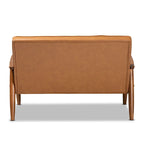 Sorrento Tan Faux Leather and Walnut Finished Wood Loveseat
