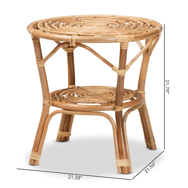 Tavolino da Caffè Cariel Moderno Bohemien in Rattan Naturale Marrone