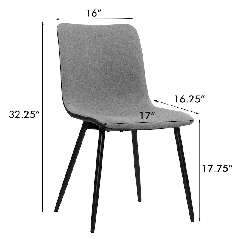 Sedie da pranzo set di 4, design industriale moderno di metà secolo, in tessuto, grigie