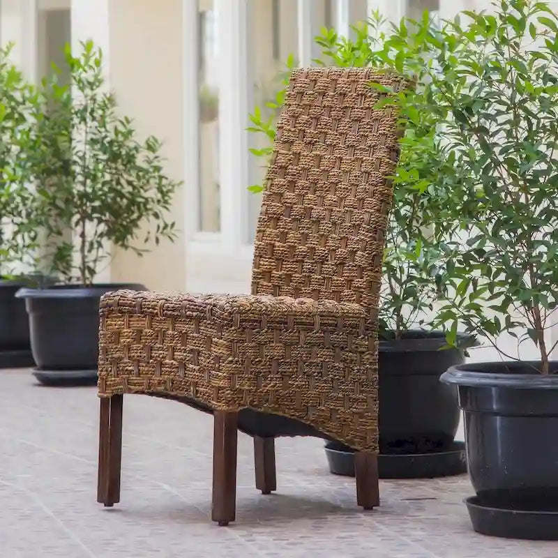 Sedia da pranzo Manila in abaca intrecciata/mogano (set da 2)