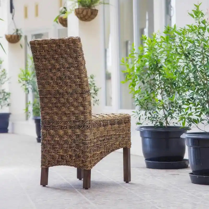 Sedia da pranzo Manila in abaca intrecciata/mogano (set da 2)
