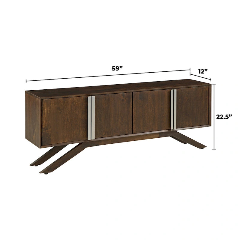 Mobile TV Modena Mid-Century Modern 59 Wide in legno massello di noce