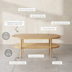 Nathan James Sonia Bohemian 2-Tier Oval Cane Coffee Table in Light Wood With Rattan Storage Shelf
