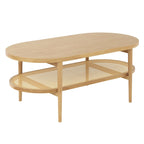 Nathan James Sonia Bohemian 2-Tier Oval Cane Coffee Table in Light Wood With Rattan Storage Shelf