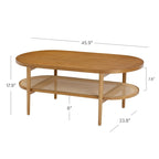 Nathan James Sonia Bohemian 2-Tier Oval Cane Coffee Table in Light Wood With Rattan Storage Shelf