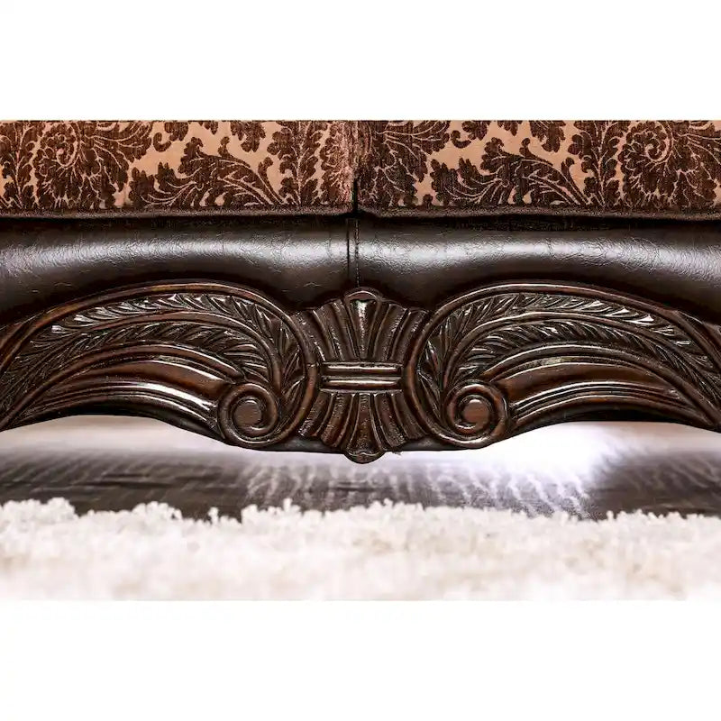 Brown Faux Leather Sofa with Floral Print Cushions - 3 Seater
