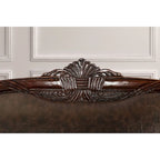 Brown Faux Leather Sofa with Floral Print Cushions - 3 Seater