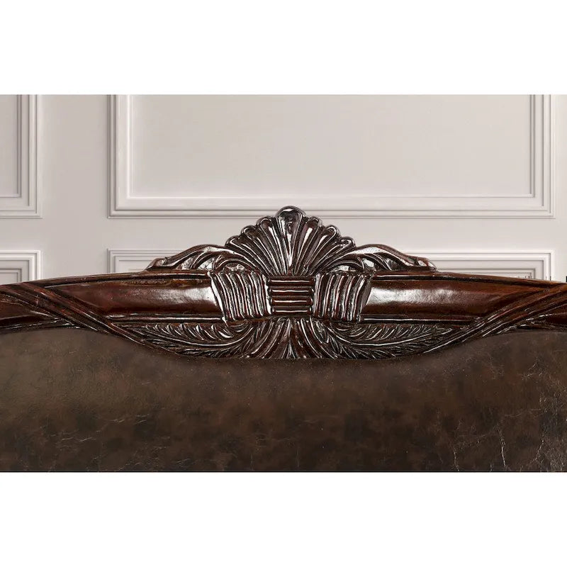 Brown Faux Leather Sofa with Floral Print Cushions - 3 Seater