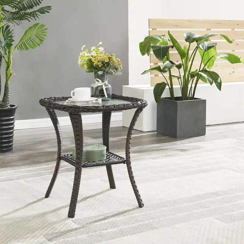 Tavolino da Esterno in Vimini Tavolo in Rattan per Patio