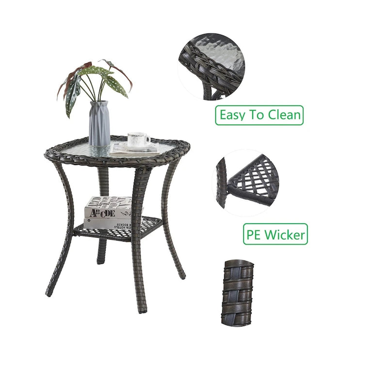Tavolino da Esterno in Vimini Tavolo in Rattan per Patio