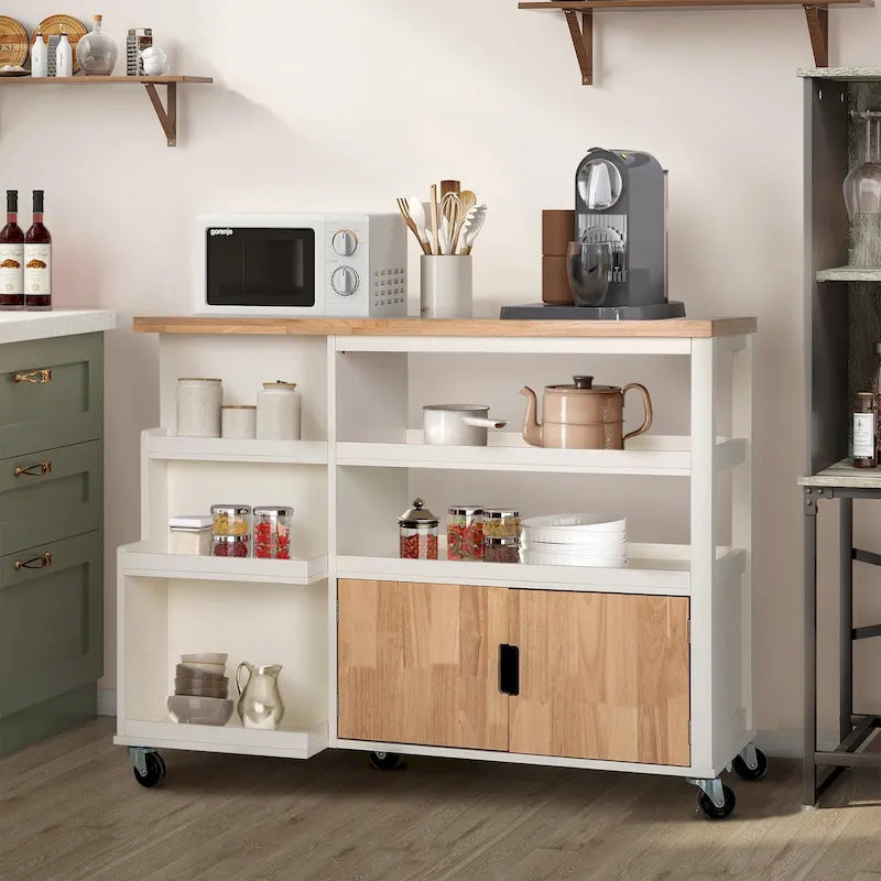 Carrello da Cucina Portatile con Piano in Legno e Cassetti