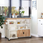 Carrello da Cucina Portatile con Piano in Legno e Cassetti