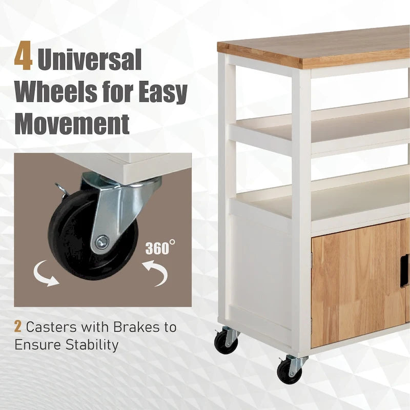 Carrello da Cucina Portatile con Piano in Legno e Cassetti