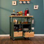 Carrello da Cucina Portatile con Piano in Legno e Cassetti