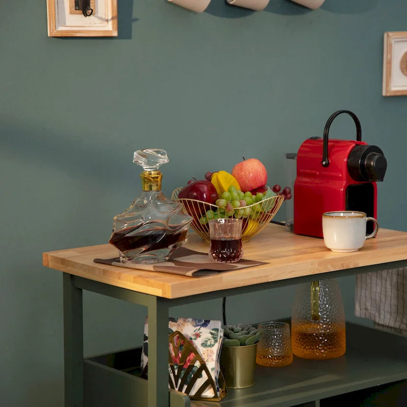 Carrello da Cucina Portatile con Piano in Legno e Cassetti