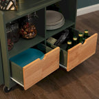 Carrello da Cucina Portatile con Piano in Legno e Cassetti