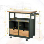 Carrello da Cucina Portatile con Piano in Legno e Cassetti