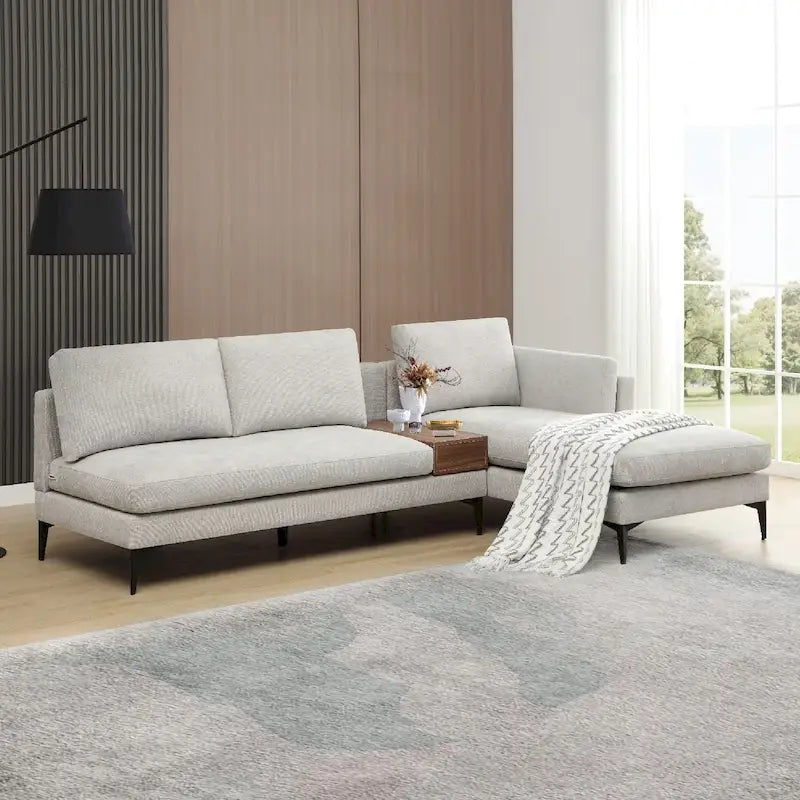 Beige L-Shaped Reversible Sectional Sofa for 3-4 People