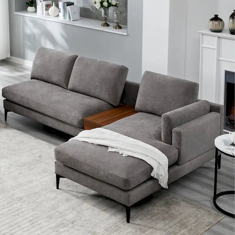 Beige L-Shaped Reversible Sectional Sofa for 3-4 People