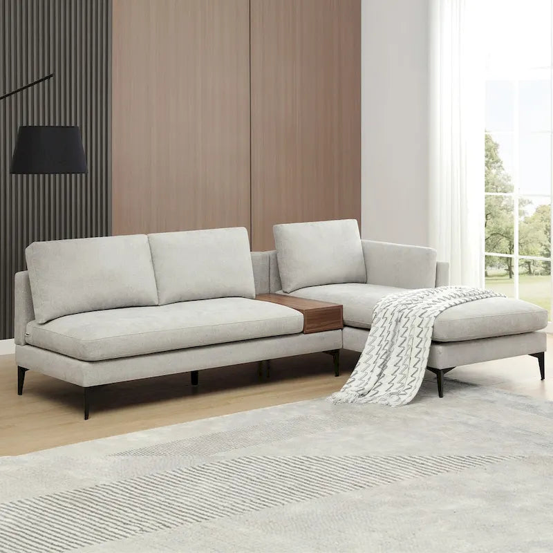 Beige L-Shaped Reversible Sectional Sofa for 3-4 People