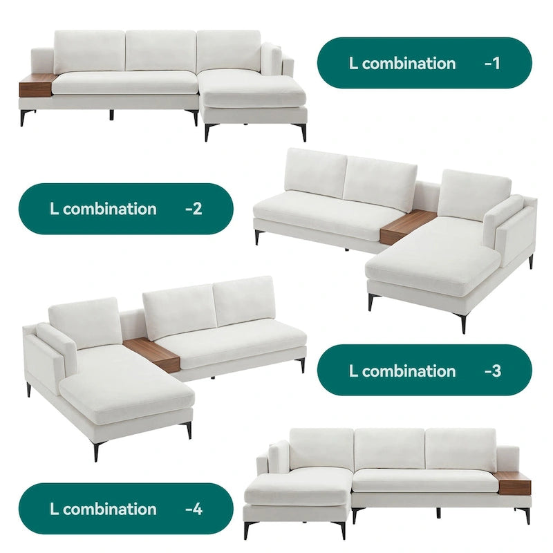 Beige L-Shaped Reversible Sectional Sofa for 3-4 People