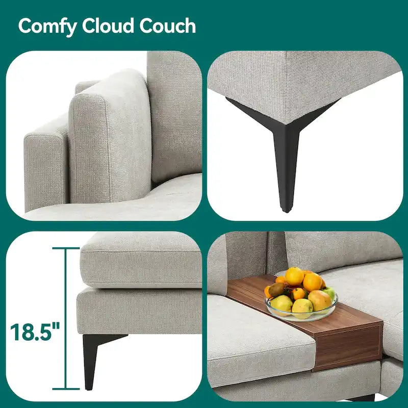 Beige L-Shaped Reversible Sectional Sofa for 3-4 People