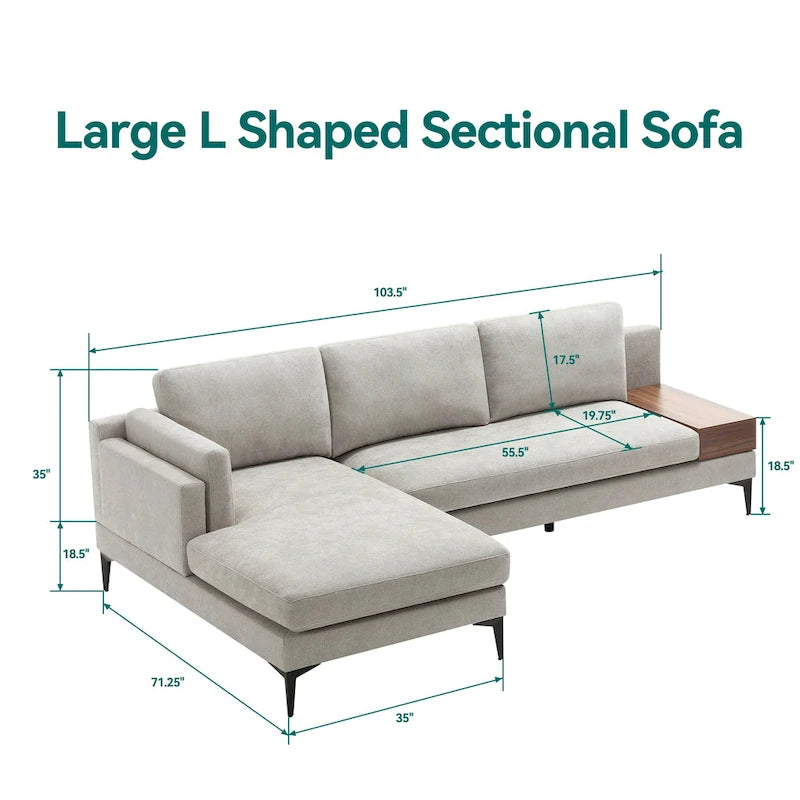 Beige L-Shaped Reversible Sectional Sofa for 3-4 People
